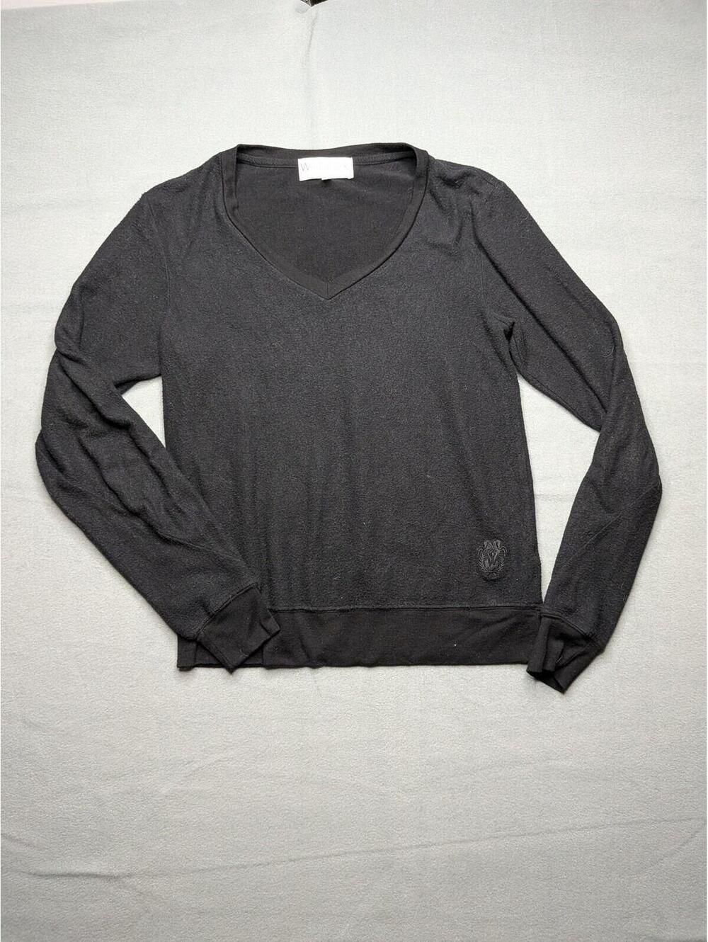 Wildfox Sweater Pullover Womens XS Gray V Neck Lightweight Logo Knit USA